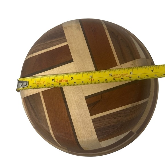 Segmented Hand-Turned Exotic Wood Bowl Geometric Pattern Food-Safe Signed VF 13? - Picture 6 of 8